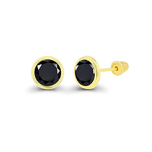Solid 14K Gold Hypoallergenic 6mm Round Solitaire Birthstone Bezel Screw Back Stud Earrings2
