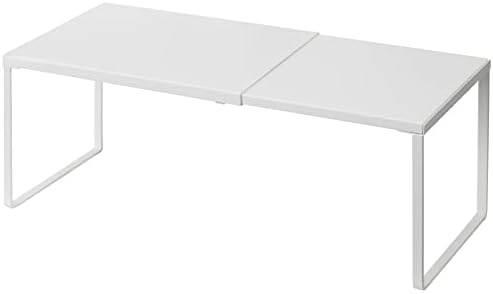 Nxconsu Expandable Cabinet Shelf Organizer Storage Rack Shelf Riser for Kitchen Pantry Cupboard Bathroom Under Sink Countertop Desktop Space Saver Freestanding Stackable Heavy Duty Flat Edge White