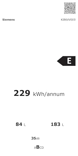 Siemens KI86VVSE0 iQ300 Einbau Kühl-Gefrier-Kombination, Made in Germany, 229 kWh pro Jahr, 183 L, hyperFresh Frischesystem, lowFrost weniger Eisbildung, LED-Innenbeleuchtung, bigBox, Schlepptür