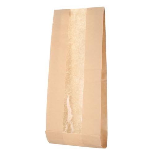 QUARKZMAN 50 Bolsas de Papel para Pan con Ventana para Pan Casero, Bolsas de Almacenamiento Largas para Pan Francés para Panadería Horneado de Alimentos (4.3 x 1.5 x 23.6) Marrón
