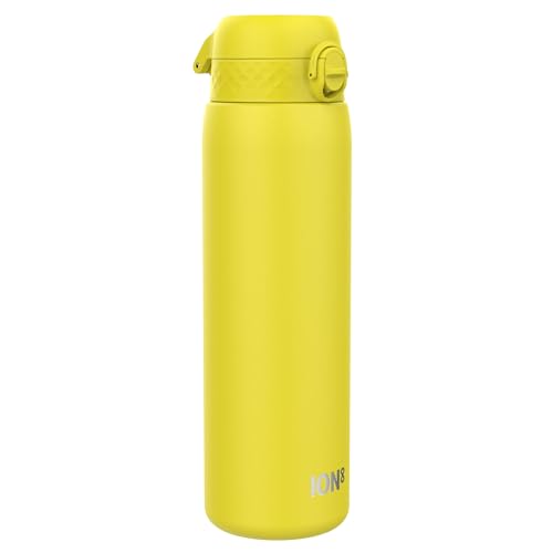 ION8 1 litre Stainless Steel Water Bottle, Leak Proof, Easy to Open, Secure Lock, Dishwasher Safe, Carry Handle, Hygienic Flip Cover, Easy Clean, Durable, Metal Water Bottle, 1200 ml/40 oz, Yellow
