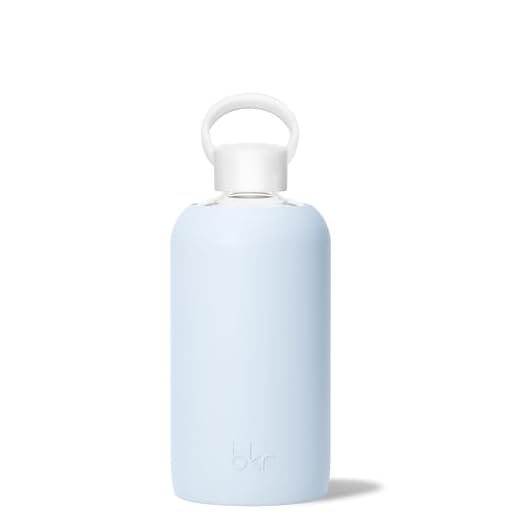 The 8 Best Glass Water Bottles For Every Occasion: A Complete Guide 3 bkr Big Smooth Grace - 32oz/1L - Glass Water Bottle - Light Periwinkle Blue - Dishwasher Safe - Removable Silicone Sleeve - BPA Free