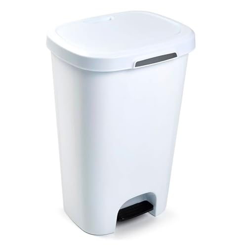 Acan Tradineur   Cubo de basura con pedal   Fabricado en plástico   Contenedor de residuos   Capacidad de 50 Litros   63,5 x 41 x 36 cm   Color Blanco