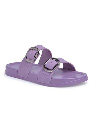 Image of Creattoes Women & Girls Comfort Slide Sandals | Triple Buckle Slip-On Flats | Soft Cushioned Anti-Skid Sole for Casual Wear | CR82