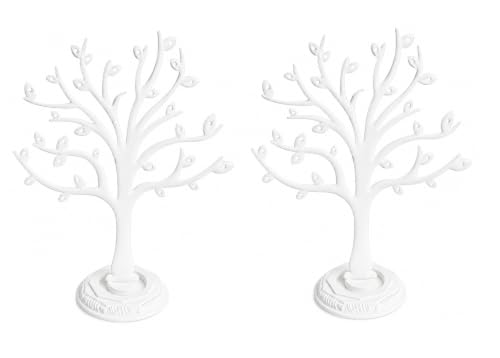 Image of morel JEWEL TREE PLASTIC EARRING ORGANIZERS - EARRING HOLDER WITH 29 HOLES FOR STUDS, EARRING,HANGING EARRINGS, DISPLAY STORAGE STAND - WHITE WITH PLASTIC BASE.(PACK OF 2)