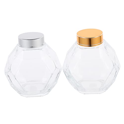 CIYODO 2pcs Transparent Glass Honey Bottle with Lids Clear Bee Jars for Honey Storage Home Restaurant and Hotel for