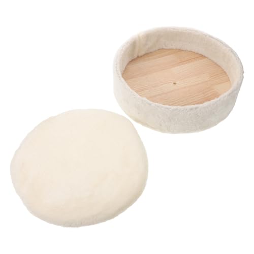 SMASOLO Cama de Repuesto para Árbol de Gatos, Hamaca Redonda de 30 CM de Diámetro, Accesorios con Base de Madera y Tejido de Vellón Suave Color Beige, Cama Pequeña para Mascotas Domésticas