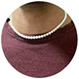 Pearl Necklace for Men,6mm White Mens Pearl Necklace,16" Pearl Necklaces for Women