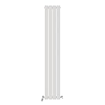 iBathUK Apex Wall Mounted Vertical Single Slim Flat Panel Radiator, 4-Column Steel, Hydronic Central Heating, High Thermal Output, Modern Designer Radiator for Bathroom in Matt White, 1800x304 mm