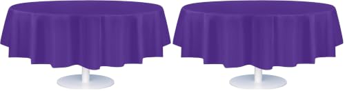 Image of Grandipity 24 Pack Premium Disposable Plastic Tablecloth 84 inch Inch Decorative Round Table Cover - Purple