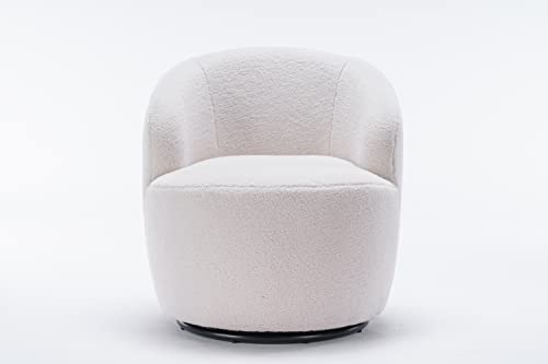 Homtique Small Swivel Barrel Chair,Comfy Round Club Chairs for Living Room Bedroom,360 Degree Swivel Single Sofa Lounge Accent Chair Boucle Armchair for Apartment,Hotel (Ivory-Teddy)