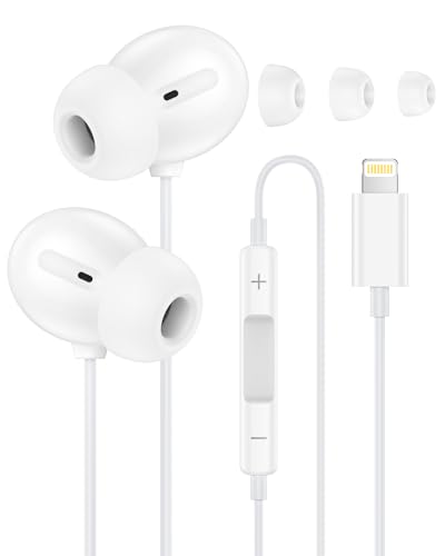 MFi-Certified Lightning Wired Headphones for iPhone 14/13/12/11/XR/XS/8/SE/Pro/Pro Max, Apple in Ear Buds Earphones Wired with Mic, Noise Cancelling Earbuds Wired Lightning Headphones iPhone Ear Pods