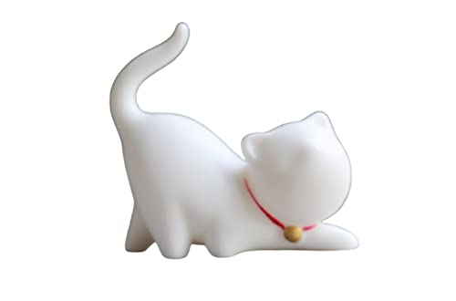 Estatua de Gatito de Porcelana Blanca Hecha a Mano
