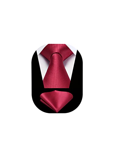 Image of HISDERN Ties for Men Plaid Checkered Tie with Pocket Square Woven Business Formal Necktie Handkerchief Set Wedding Party