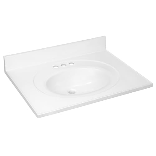 Image of Design House Cultured Marble Vanity Top, 31 in W x 22 in D, Integrated 4 in Centerset Oval Sink & Backsplash, Solid White, 586230