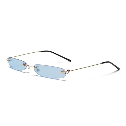Lunettes de soleil sans monture bleues et or pour femme avec protection UV400