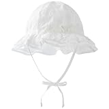 pureborn Baby Girl Sun Hat Bucket Hats Breathable Cotton Outdoor Beach Sun Protection Cap with Straps White 0-3 Months