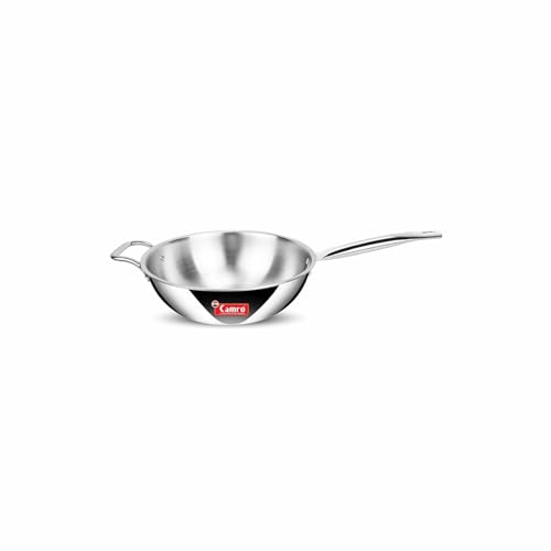 Image of Camro Triply Artisian Wok Pan 26 Cm, 4 Liters | Heavy-Duty Kadai for Noodles, Fried Rice Perfect Grip Traditional Chinese Cooking | Dishwasher Safe | 6 Years Warranty