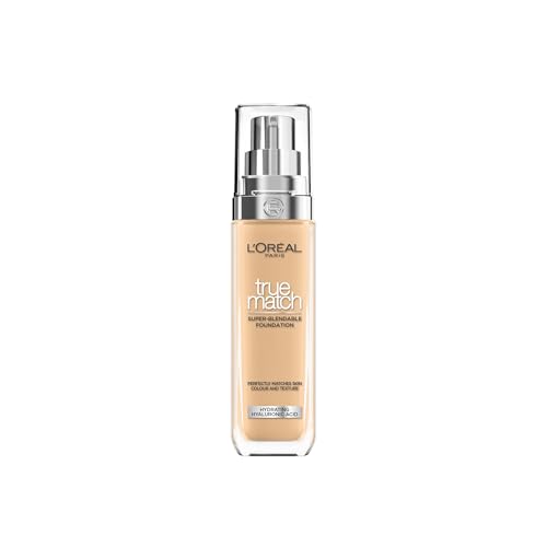 Fondotinta liquido L'Oreal Paris True Match, per la cura della pelle infuso con acido ialuronico, SPF 17, disponibile in 40 tonalitĂ , 4D/4W, Naturel Dore/Golden Natural, 30 ml