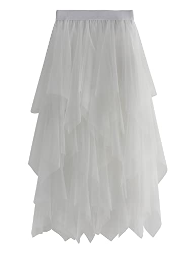 YILEEGOO Women's Tulle Skirt High Waist Tiered Layered Mesh Ballet Prom Party Tulle Tutu A-line Midi Skirt