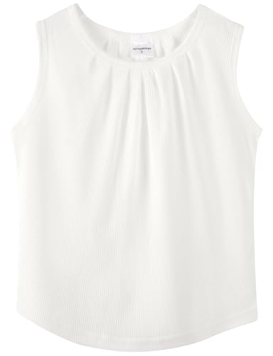 Spring&Gege Girls Tank Tops Summer Waffle Crochet Knit Sleeveless Sweater Top Pleated Crewneck Tunic Cami Shirts (5-12 Years)2