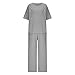 Womens Linen Lounge Set Plus Size Fashion Solid Short Sleeves V-Neck T-Shirts Tops and Wide Leg Sweatpant 2PC Suit Gray Large