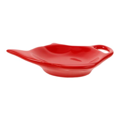 Ciieeo Ceramic Teapot Shaped Tea Bag Holder Elegant Spoon Rest Mini Snack Dish Kitchen Accessory for Home Restaurants Cafes Red Tea Bag Coaster