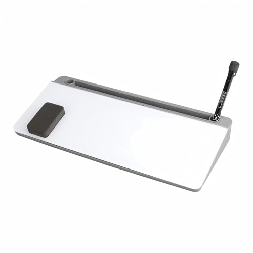 Pizarra blanca de cristal de sobremesa con almacenamiento, soporte para teclado de ordenador, pizarra de notas de sobremesa, ideal para escuelas, hogares y oficinas Light gray 1