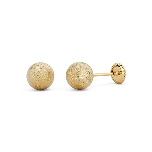 MASSETE 14k Gold Ball Stud Earrings Stardust Sparkle Effect Diamond Cut 6mm | Screwback | Nickel Free