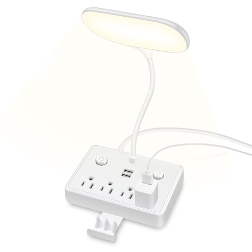 Husoiuy Cable de extensión con puertos USB, protección contra sobretensiones con puertos USB - Extensor de salida con 4 salidas AC - Salidas 2 cargadores USB - Protectores de lijado plegables Lámpara