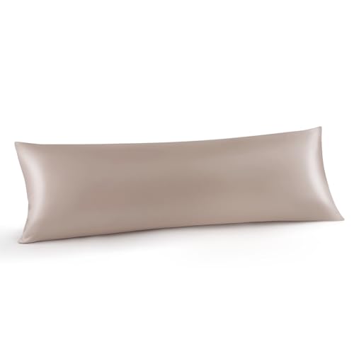 Image of INFIIXSO Body Pillow Cover with Zipper, Luxury Mulberry Silk Long Body Pillow Case 20x54 Inches, Ultra Smooth and Soft Cooling Body Pillow Pillowcase, Gift for Women, Men(Caramel)