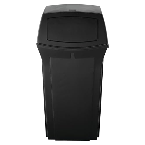 Image of Rubbermaid Commercial Products Ranger Trash Can with 2 Door Lid, 35 GAL, Black Plastic, Outdoor for Stadiums /Parks /Shopping Plazas