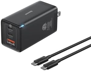 USB C Charger, Baseus 65W USB C Wall Charger, 3 Ports Foldable Ga...