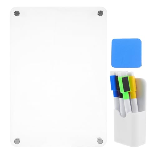 BESTonZON Pizarra Magnética Transparente Acrílica de Borrado en Seco 20X30 CM para Nevera 6 Rotuladores y Borrador, Tablero Reutilizable para Planificación de Comidas, Listas y Notas en