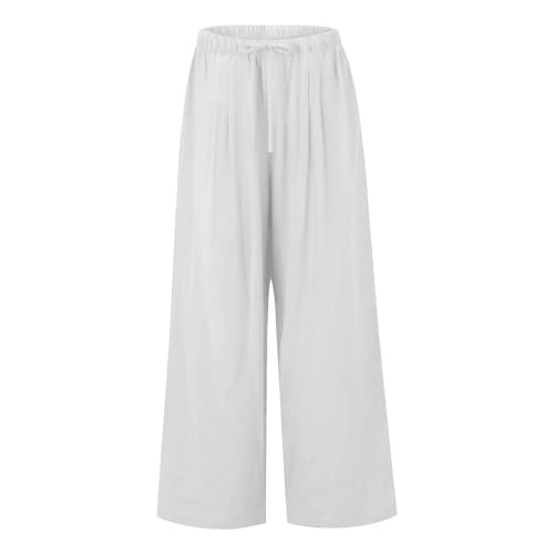 Linen Pants Women,Casual Pants Trendy Wide Leg High Waisted Cotton Linen Drawstring Summer Trouser with Pockets3
