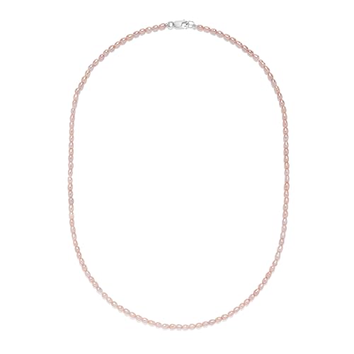 Freshwater Pink Rice-Shape Pearl Necklace with .925 Sterling Silver Lobster Clasp 16