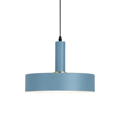 HJXDtech Moderna Lampada a Sospensione con Paralume Rotondo in Ferro da 30cm, Lampadario a Soffitto Colorata E27 per Cucina, Sala da Pranzo, Salotto e Camera da Letto (Blu)
