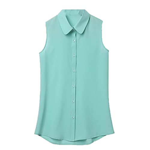 Women's Sleeveless Button Up Shirts for Work Casual Summer Solid Chiffon Blouses Office Shirt Vest