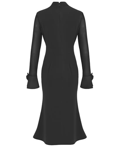 Trumpet Long Sleeve Mesh Church Dress Clergy Tab Insert Collar Priestess Dress3