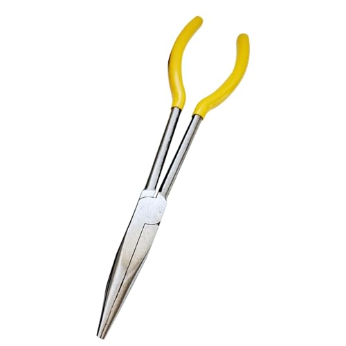 Alicates de punta de aguja de largo alcance de 280 mm, alicates de electrónica de mango largo, mandíbulas dentadas rectas (amarillo)