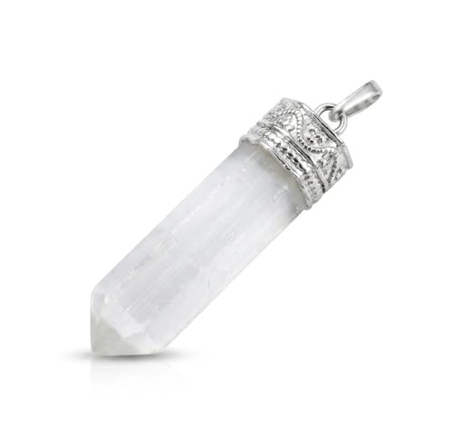 CRYSTALMIRACLE Exclusive Selenite Pointer Pendant 6 Faceted Crystal Healing Men Women Gift Gemstone Accessory Strength