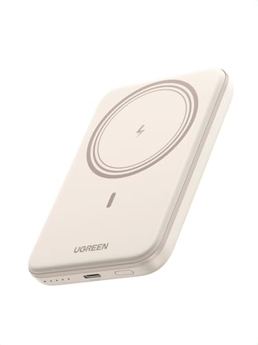 UGREEN Magsafe Power Bank 5000mAh, Ultra-Mini Wireless Power Bank with USB C Cable PD 15W, Wireless Portable Charger Fast Charging, 7.5W Magnetic iPhone Battery Pack for iPhone 17/16/15 etc White