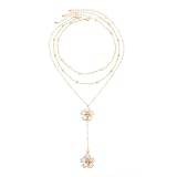crayfomo Oro en capas flor neckalce para las mujeres Boho verano blanco floral perla y collar moda joyería Accesorios