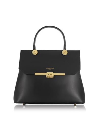 Atlanta Top Handle Satchel Bag, Genuine Leather, 10.6 x 8.7 x 4.7 inches, Gold Hardware