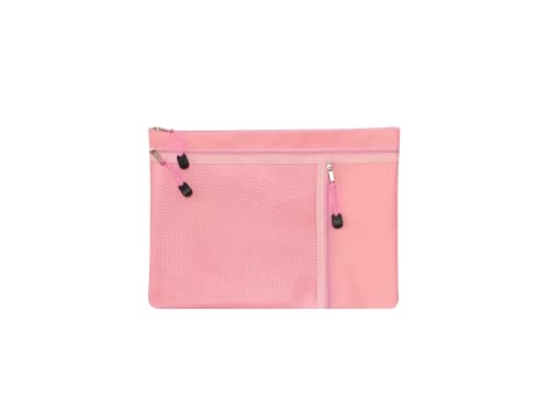 A4 사이즈 스몰 IT 메쉬 케이스 3포켓 메쉬 케이스 스몰 IT 영수증 케이스 파우치 메쉬 소재 통장 지갑 동전 지갑 티켓홀더 사무용품 (핑크)