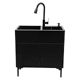 éVier De Cuisine Autoportant,éVier D'ExtéRieur Avec Meuble Bas Et Robinet Extensible 75 * 41 * 78cm   En Acier Inoxydable, Avec 2 Bacs,éGouttoir Et Bonde,Pour Cuisine, Restaurant (Noir)
