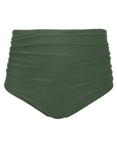 Image of Tempt Me Women High Waisted Bikini Bottom Retro Ruched Swim Bottom Shirred Tankinis Brief