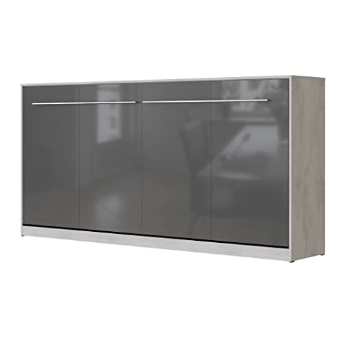 SMARTBett Schrankbett Standard 90x200 120x200 140x200 160x200 Bettschrank Wandbett Beton/Anthrazit Hochglanz 90 Horizontal