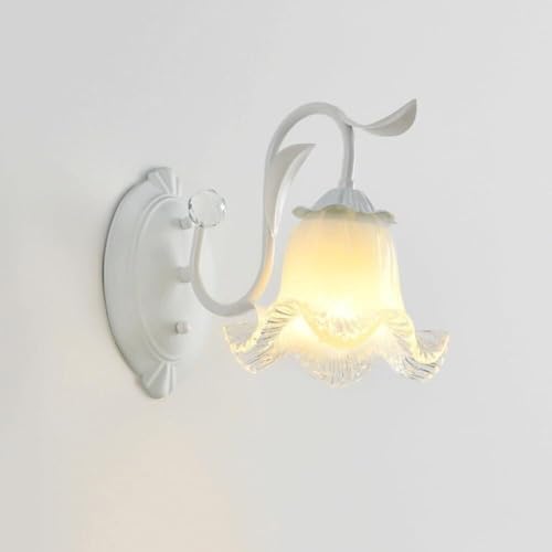 Aplique de Pared de Vidrio con Pantalla de Flores, lámpara de Pared con tulipán Color Crema, lámpara de Pared para tocador de baño, lámpara Colgante