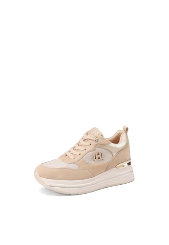 QUEEN HELENA Zapatillas de deporte con plataforma con cuña para mujer X33-20, beige, 41 EU